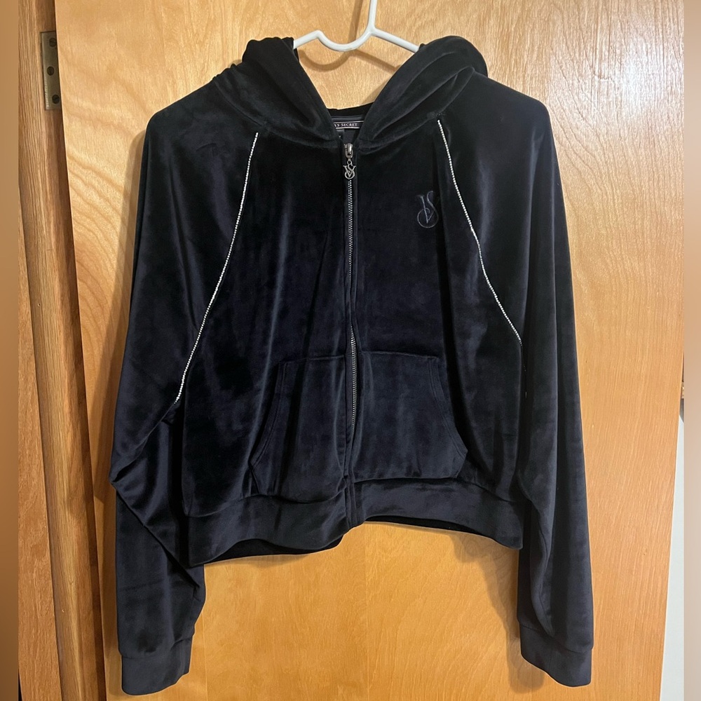 Victorias Secret VS Velour Zip-Up Hoodie with Rhinestones black medium